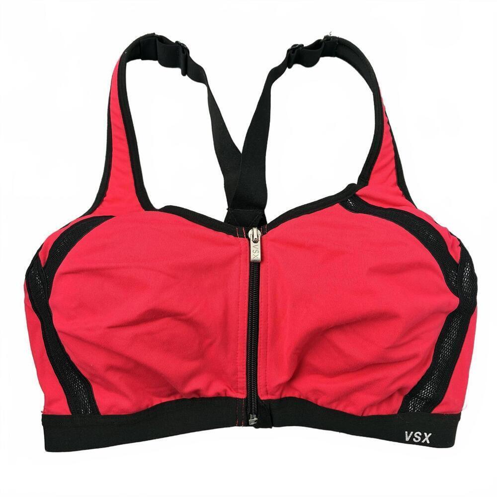 Victoria's Secret VSX Hot Pink Black Front-Zip Sports Bra 34D